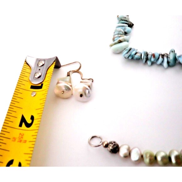 Squashed Pearl Blue Shell Beaded Chocker Necklace & Matching Hook Earring Set - Picture 5 of 7